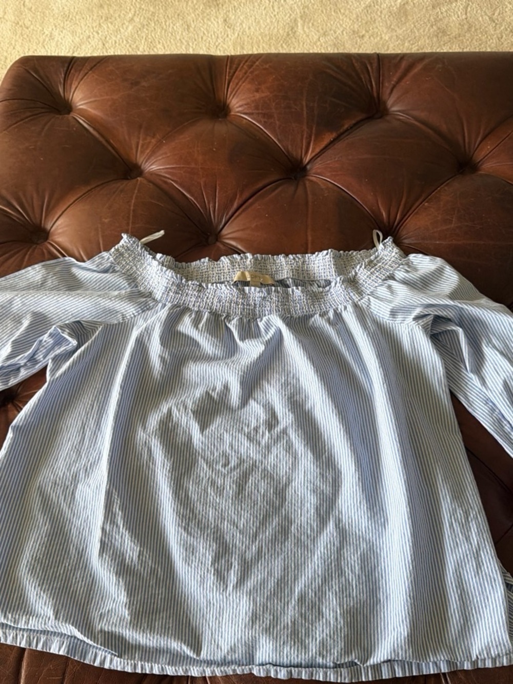 LOFT Blue & White Pinstriped Off-Shoulder Blouse